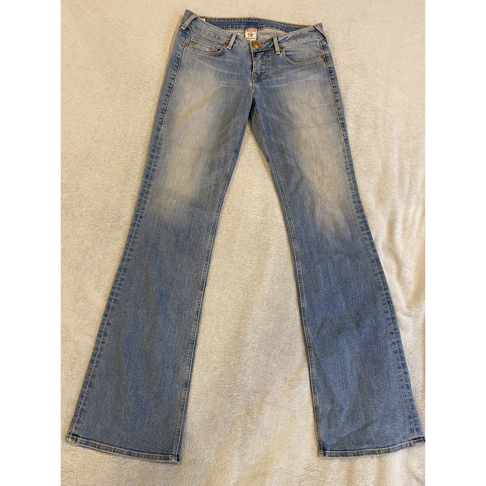 Womens True Religion Jeans Flare Long 30x34 Denim Light Blue Wash Jeans USA